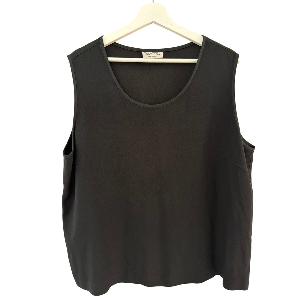 Tamotsu New York Black Sleeveless Shell Scoop Neck Tank Top Size 3 Made in USA